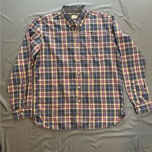 J. Crew Navy, Yellow & Purple Plaid Button-Down Shirt Size L Classic Fit